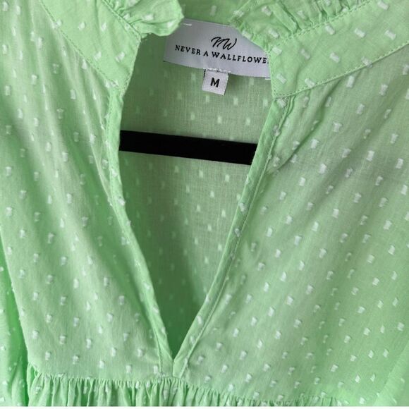 Never A Wallflower Lime Green Sherbet Swiss Dot Peasant Top - Picture 7 of 11